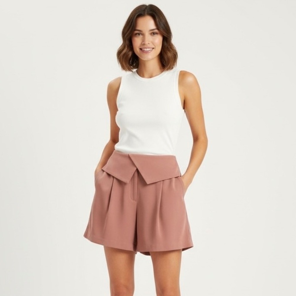 Urban Outfitters Pleated Shorts Women Small Pink Mauve Flap Waist Flowy Work
